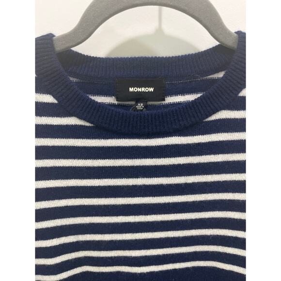 Monrow Wool Cashmere Stripe Crew Neck Sweater Sz XS - Picture 3 of 9